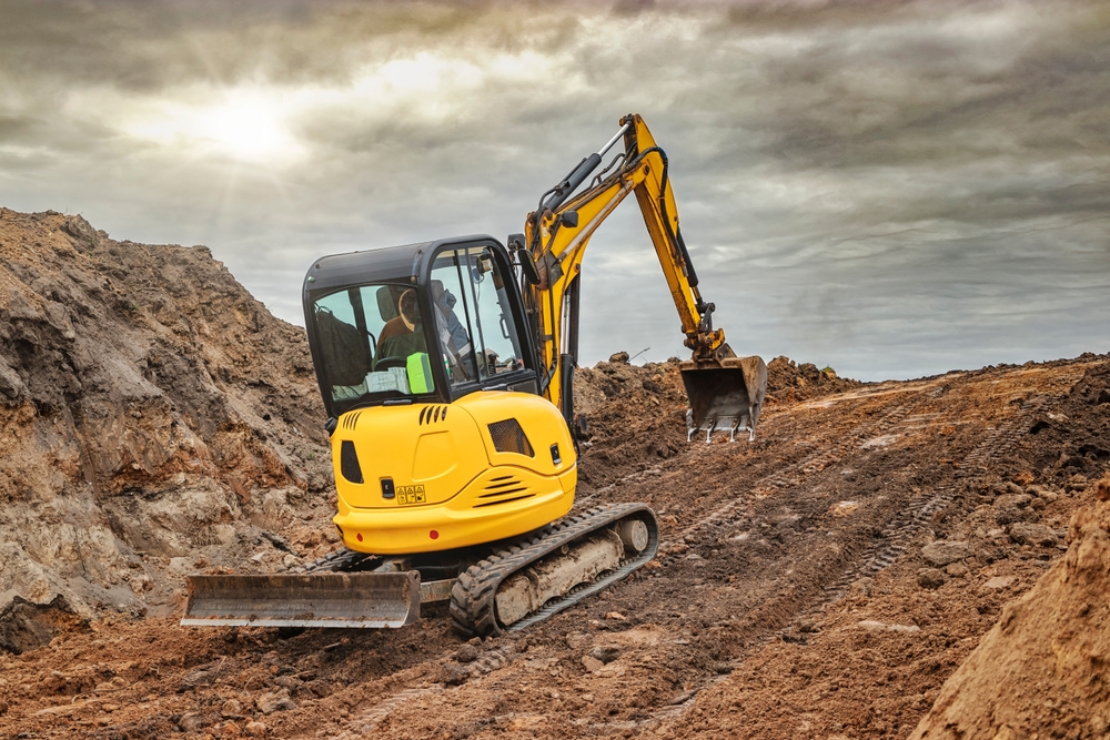 mini excavator in construction site